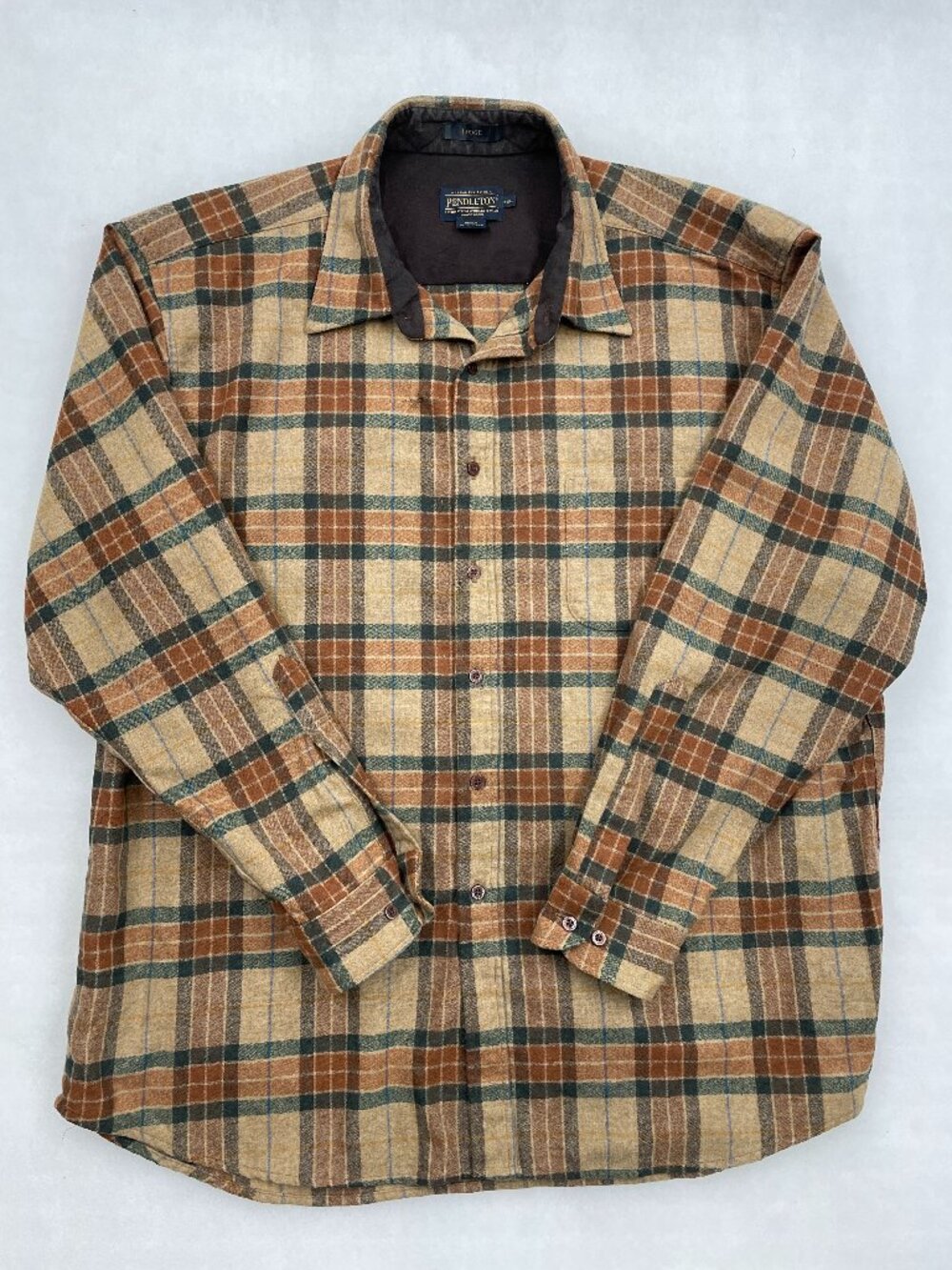Pendleton Lodge Shirt Ranger Plaid Virgin Wool Flannel Brown Tones Men's 2XL